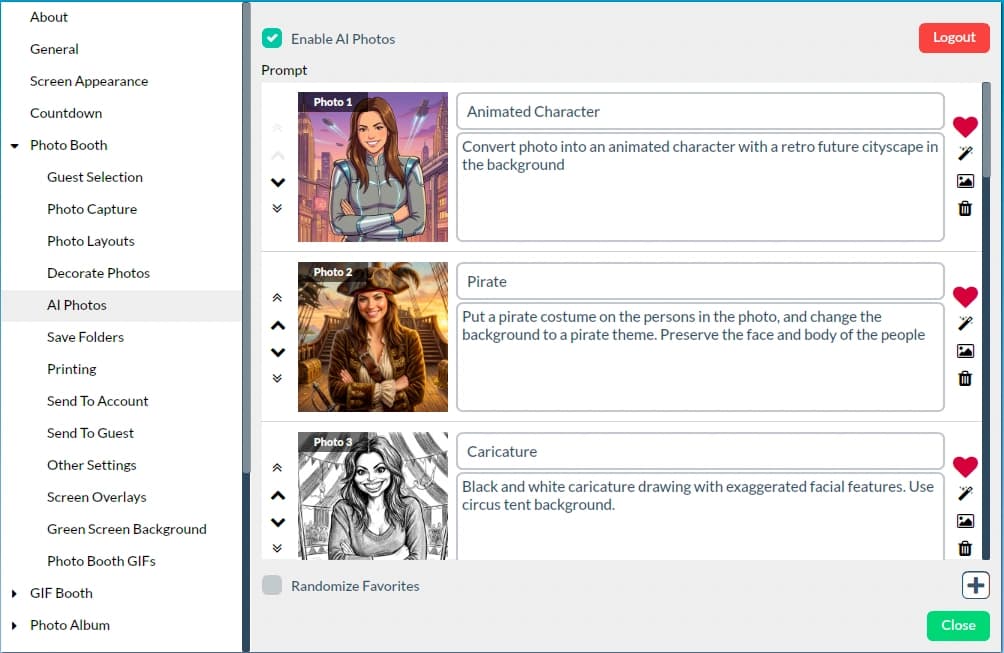 Sparkbooth's AI Photos panel